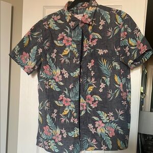 American Eagle Outfitters Floral Button Down Shirt - Black, Pink, Yellow, Green